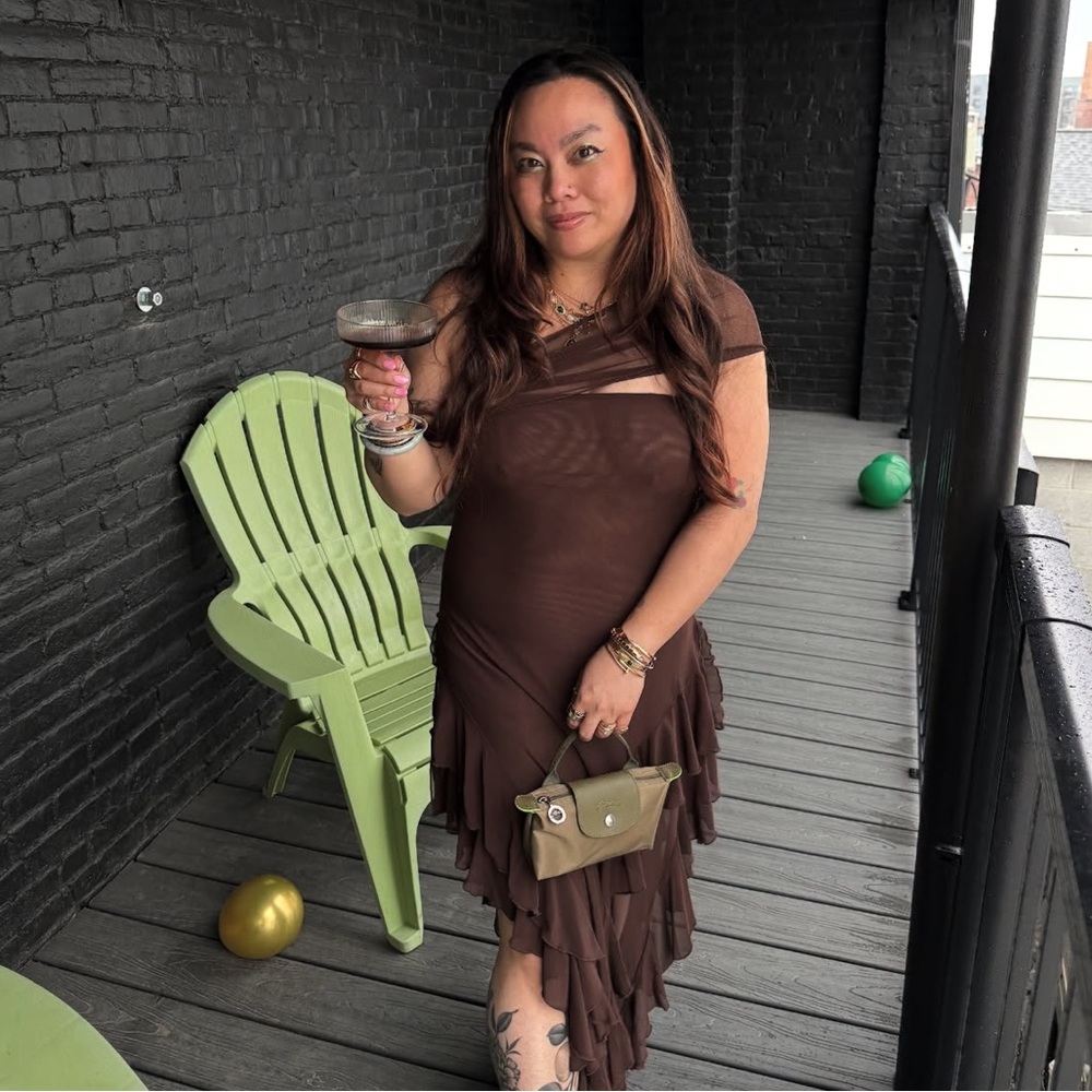 Kim Shui Brown Ruffle Mesh Dress Sz XL